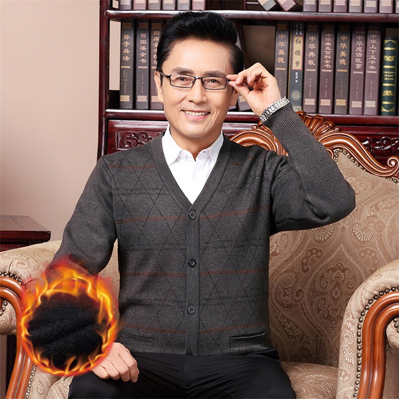 春秋季爸爸针织开衫男V领中老年人毛衫外套男士加厚保暖爷爷毛衣,男装针织衫/毛衣,电商B212（原钱塘6029）