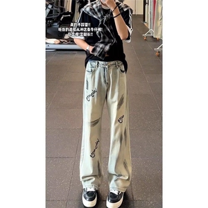 1506-1/KGA-G1201/P53个性字母牛仔裤嘻哈潮高街潮流痞帅长裤男女图片