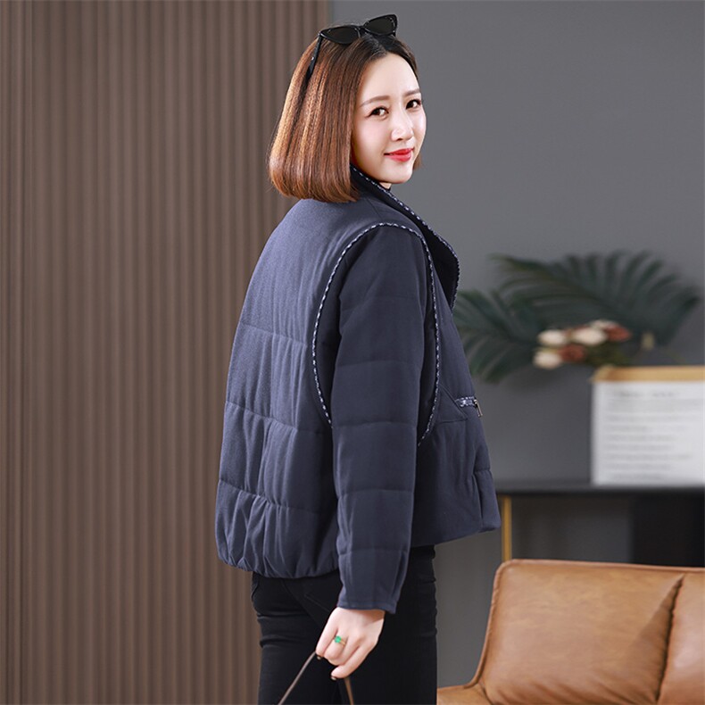 2025冬装新款短款明线装饰翻领棉衣外套,女装棉衣/棉服,雪樱依海