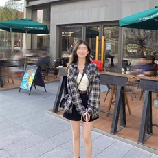 C237-P28复古格子甜美薄款防晒开衫外套女士夏季新款长袖衬衣，男装防晒衣，电商B323A