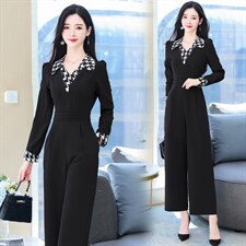 高端正品女装阔腿连衣裤2025春季新款时尚气质拼接裤，女装连体裤，韩美纤衣