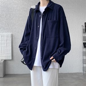 8XL-M灯芯绒衬衫特大码复古秋冬翻领长袖上衣纯色外套CS9001/P58图片