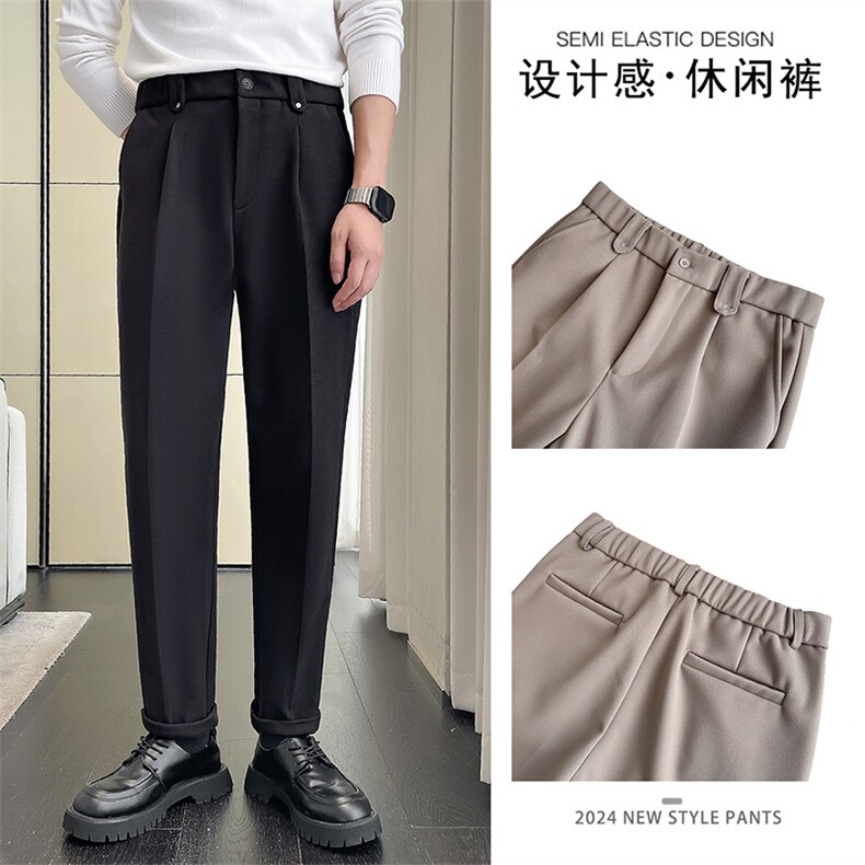 轻熟风~冬季速哲同款重磅加绒毛呢休闲裤X38/P75,男装休闲裤,电商B331