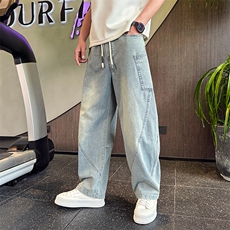 N26101-P78夏季潮牌解构拼接弯刀牛仔裤直筒宽松薄款水洗牛仔裤，男装牛仔裤，电商A368