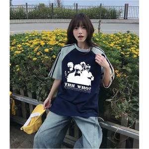 抖音得物品质二开240克宽松纯棉美式潮牌插肩三杠织带短袖T恤图片