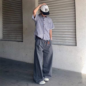 N1306-P50 松紧腰头彩色纽扣设计水洗工装裤图片