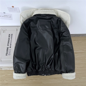 夹棉加厚皮衣外套男女痞帅情侣羊羔毛拼接皮棉服2175 P80图片