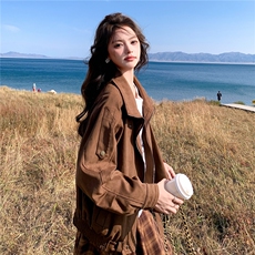 巨好看麂皮绒短外套女春秋2025新款小个子流行爆款超火机车服上衣，女装短外套，2C325