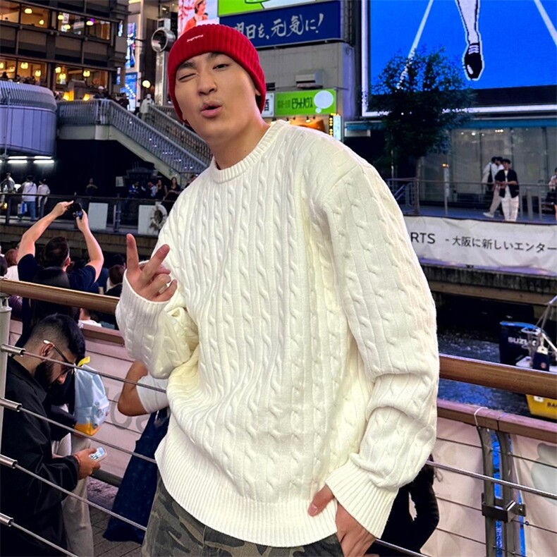 男生复古圆领毛衣男款冬季慵懒风2025新款宽松上衣提花针织衫,男装针织衫/毛衣,星座1210-1
