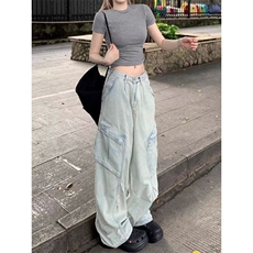 DN0092-P60春秋水洗多口袋工装牛仔裤男女宽松解阔腿裤-网图现货，男装牛仔裤，星座603-2
