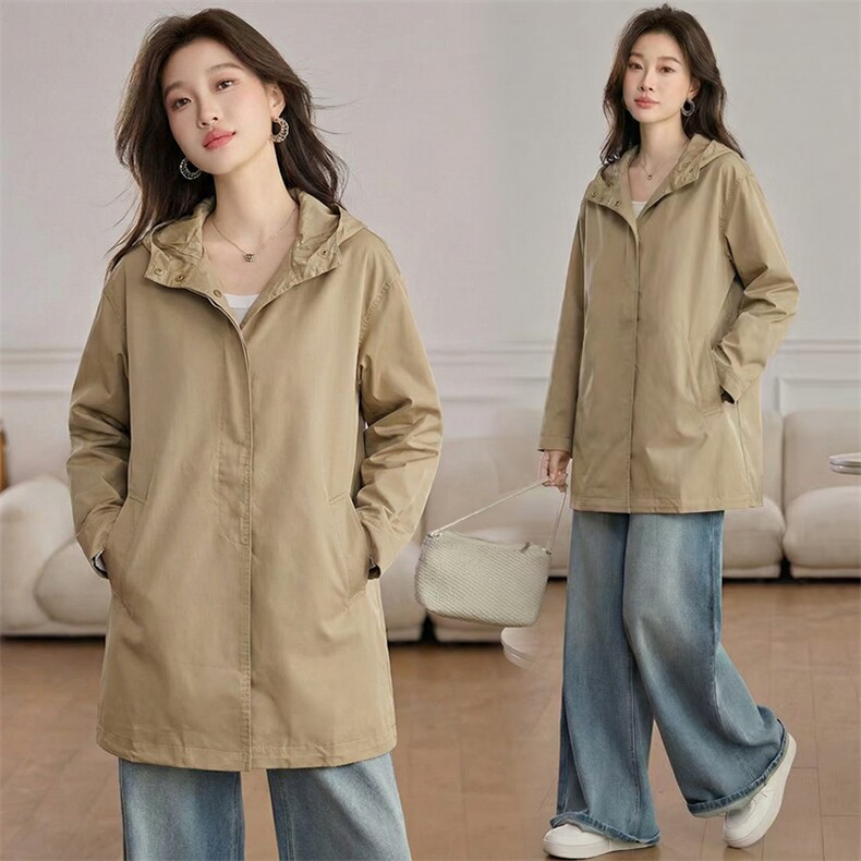 2026春装新款简约时尚休闲中长款风衣女装外套，女装短外套，阿丹