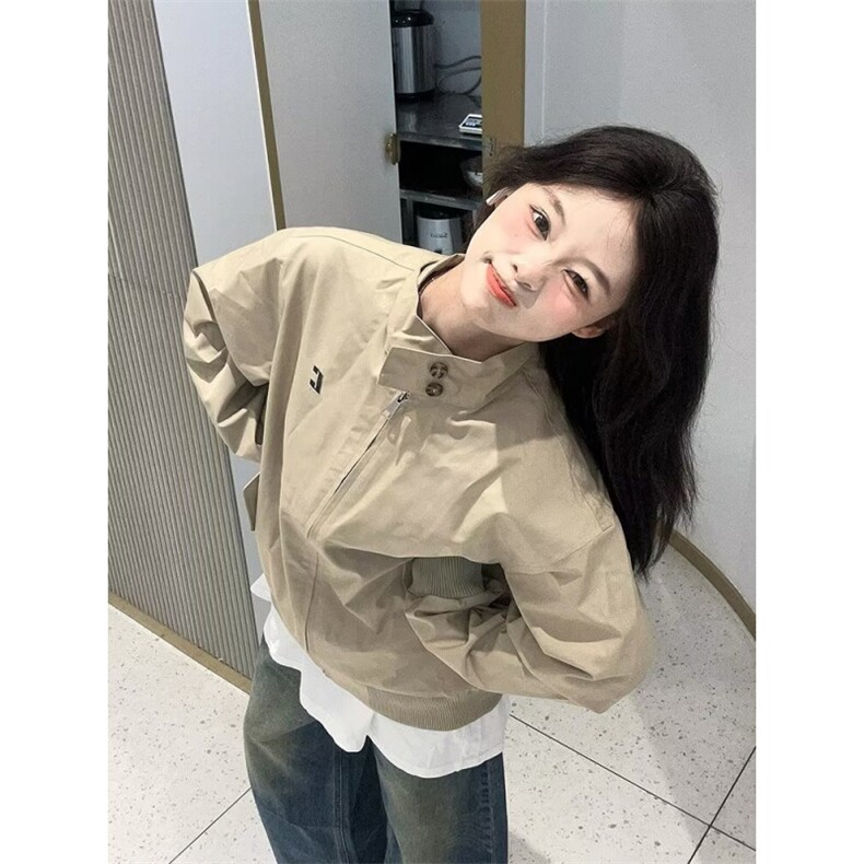 美式高街立领冲锋衣女春秋新款宽松百搭休闲工装夹克外套女小个子图片