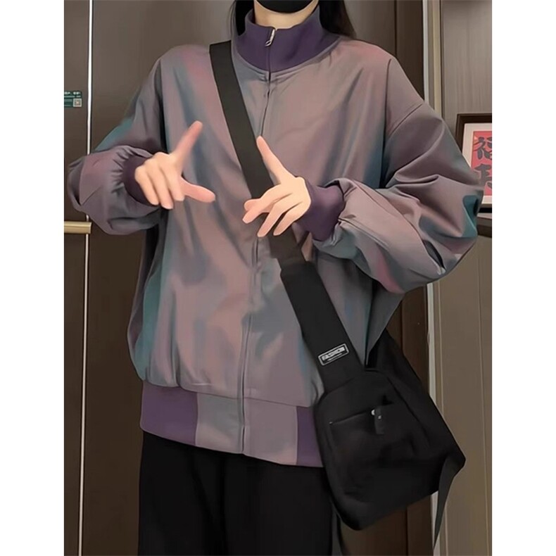 （网图）炫彩缎面飞行夹克立领短款廓形美式棒球服J2591-P70,男装夹克,星座1213