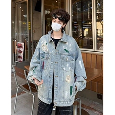 涂鸦破洞牛仔外套男女韩版潮流高街百搭2025春季ins夹克W6397-P64，男装夹克，星座412-2