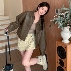 2024春装新款俏皮小众皮衣夹克短外套小个子上衣女，女装皮衣，辉之琳