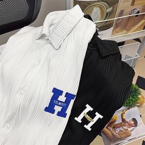 1港风短袖衬衫女情侣大码中性风网红短袖衬衫男DSC7767P45控58图片