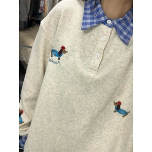 POLO学院风340克足磅华棉复合全刺绣格子拼接 WB651图片