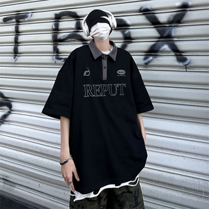 2023夏美式复古半袖Polo衫男高街ins潮牌翻领短袖打底T恤T123-P45图片