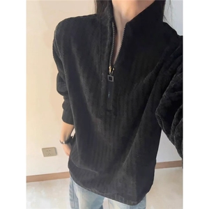 网络图现货 美式重磅鱼骨纹高级感半拉链立领卫衣打底衫J3361-P48图片