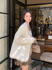 蕾丝拼接小香风西装外套女2026春新款气质独特超好看休闲西服，女装西装，浙宝128A