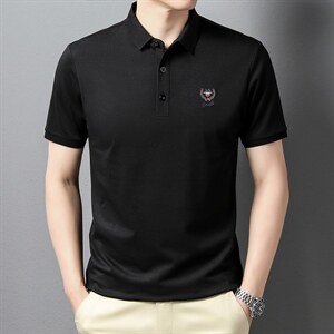 2023夏季新款商务休闲男装纯色宽松POLO衫中青年男士T恤时尚体恤图片
