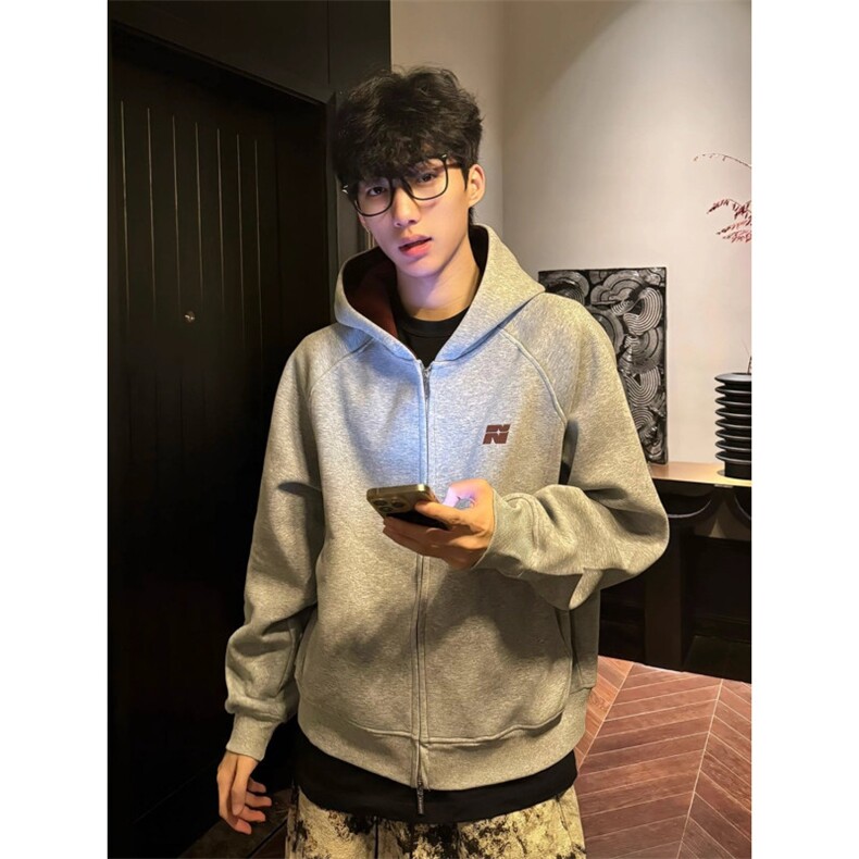 开衫卫衣女男款秋季双拉炼撞色连帽外套重磅刺绣白色帽衫WY04,女装短外套,星座516A