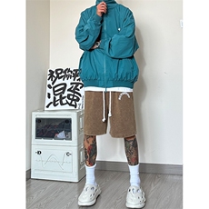 纯棉320G重磅水洗做旧发泡印花短裤A014-DY2333-P45控58，男装牛仔裤，电商A014