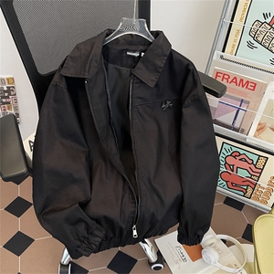 1506/Q6990/P67美式潮牌简约宽松纯色轮廓翻领夹克律ins潮流外套图片