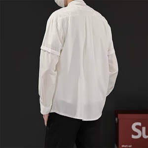 小众解构设计拼接飘带长袖衬衫男肩衬衣潮牌牌痞帅外套C327/P44图片