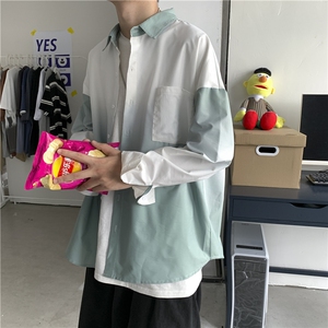 714-1-c26男长袖韩版潮流帅气复古休闲港风chic上衣扎染衬衫3图片