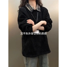 黑色满天星格子翻领polo衫男针织卫衣痞帅情侣外套513WY3524P30，女装短外套，星座513