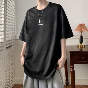 可设48小时发货支持抖音得物来样二开240克重磅美式麂皮绒短袖t恤图片