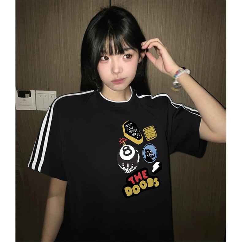 抖音得物高品质二开240克宽松纯棉美式潮牌三条杠织带短袖T恤,男装T恤,电商A486-1