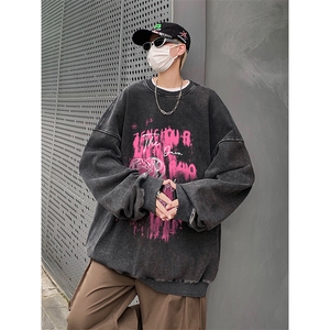 得物抖音高品质二开 360克重磅做旧炒雪花纯色圆领水洗卫衣 1505图片