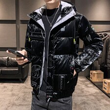 现货仓库桥园路连帽潮牌时尚韩版宽松鲨鱼皮羽绒服短款外套，男装羽绒服，星座301D-5(原星座1415）