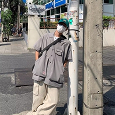 夏季日系cityboy多口袋工装短袖衬衫男潮牌宽松复古衬衣S228-P38，男装衬衫，星座1008