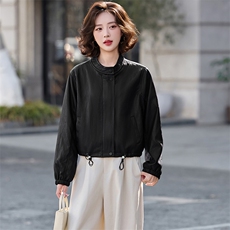 2026春装新款简约时髦风尚短款皮衣外套，女装皮衣，魅丽静蓝