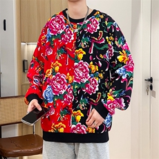 W1圆领大花大码卫衣拼接外套男撞色休闲套头衫潮团队服火锅店，女装短外套，星座115A(原星座507）