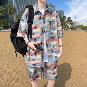 夏季海边沙滩男女同款休闲套装潮牌宽松大码XZ102B-1-TZ2563P55