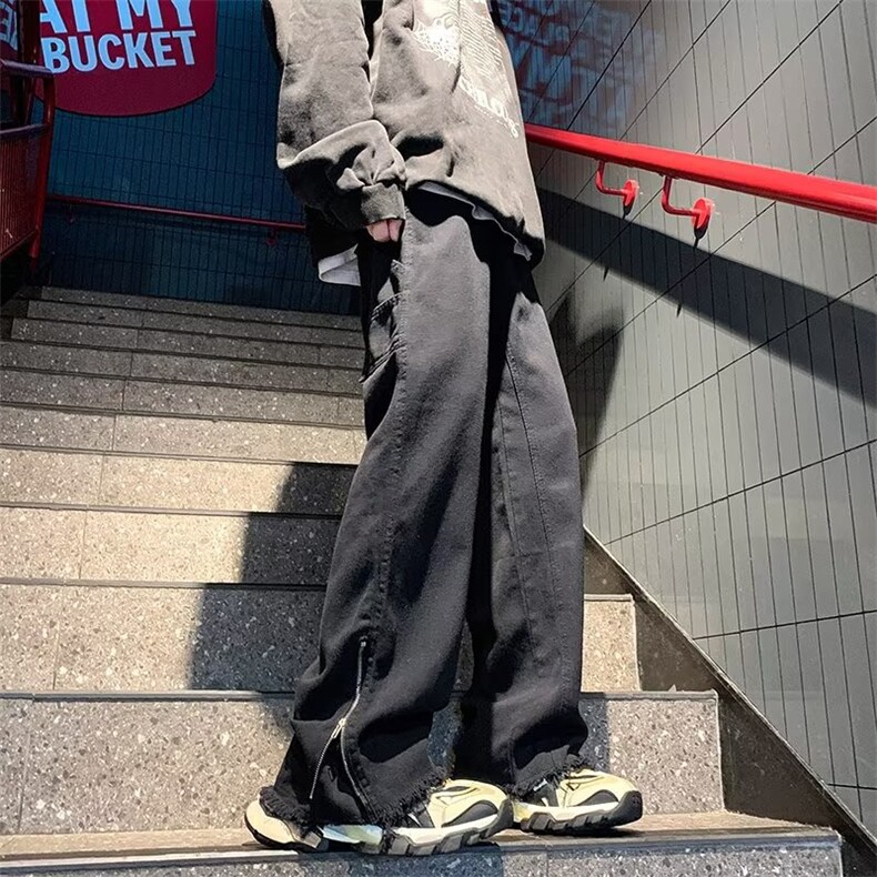 牛仔裤男微喇美式潮牌高街设计感拉链宽松直筒潮WH59P52,男装牛仔裤,星座1116-2