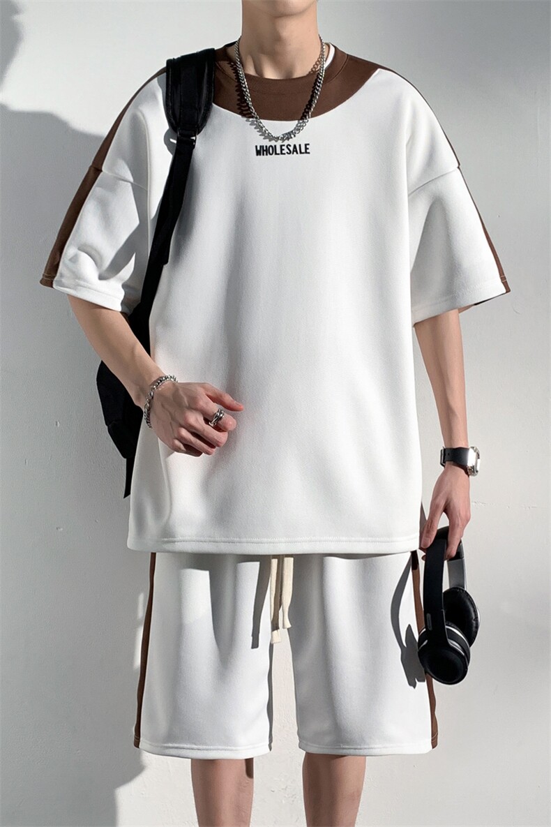 直播品质！2024夏季新款男士珠地短袖套装学生一套TZP002P70,男装T恤,电商B220