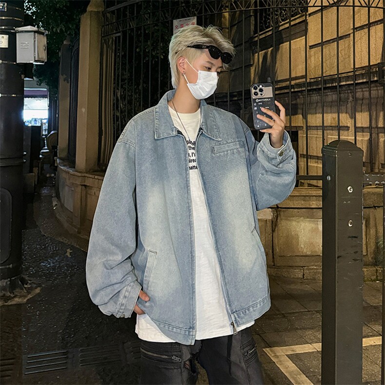 秋季新款港风美式潮流渐变水洗垫肩反馈牛仔夹克外套JK1391-P65,男装工装外套,星座313A(原308A-2)