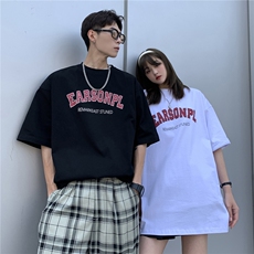 港风ins潮流夏季美式印花字母短袖男简约百搭夏装情侣装T恤女，男装T恤，电商C306-1