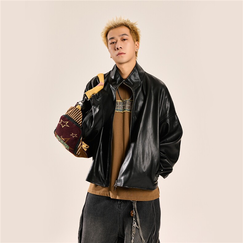 24新款PU皮夹克宽松韩版上衣外套2457/P138,男装夹克,星座202
