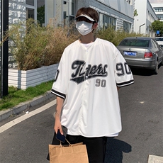 棒球开衫短袖t恤2023新款夏季复古宽松百搭衬衫外套W3097-P35，男装夹克，星座512-2