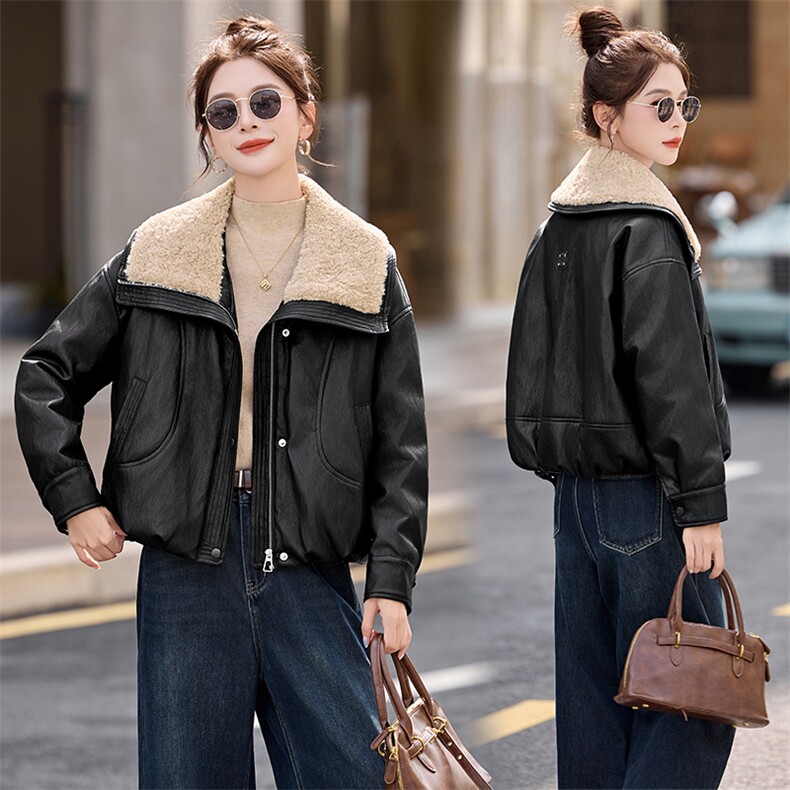 羊羔毛领拼接PU皮羽绒服女2025冬季新款小个子气质显瘦白鸭绒外套,女装羽绒服,衣之秀