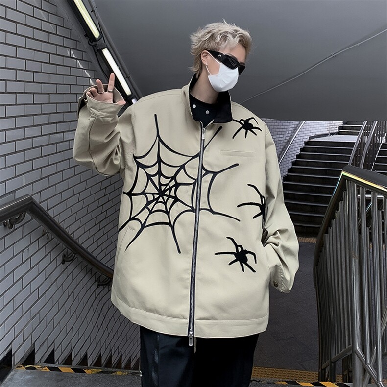 潮美式蜘蛛全刺绣外套男秋潮牌夹克情侣棒球服i上衣JK0835-P65,男装夹克,星座308B-2