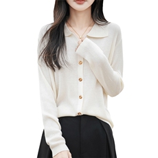 POLO领针织开衫女2025新款长袖衬衣领叠穿保暖翻领打底衫上衣，女装针织衫/毛衣，佰米娇羊绒