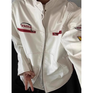 美式秋冬高街新款PU皮衣机车服设计感小众宽松潮牌夹克外套图片