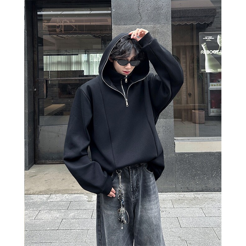 秋冬重磅高品质纯色假两件连帽卫衣加绒加厚加绒常规P78加绒P88，男装卫衣，电商B319